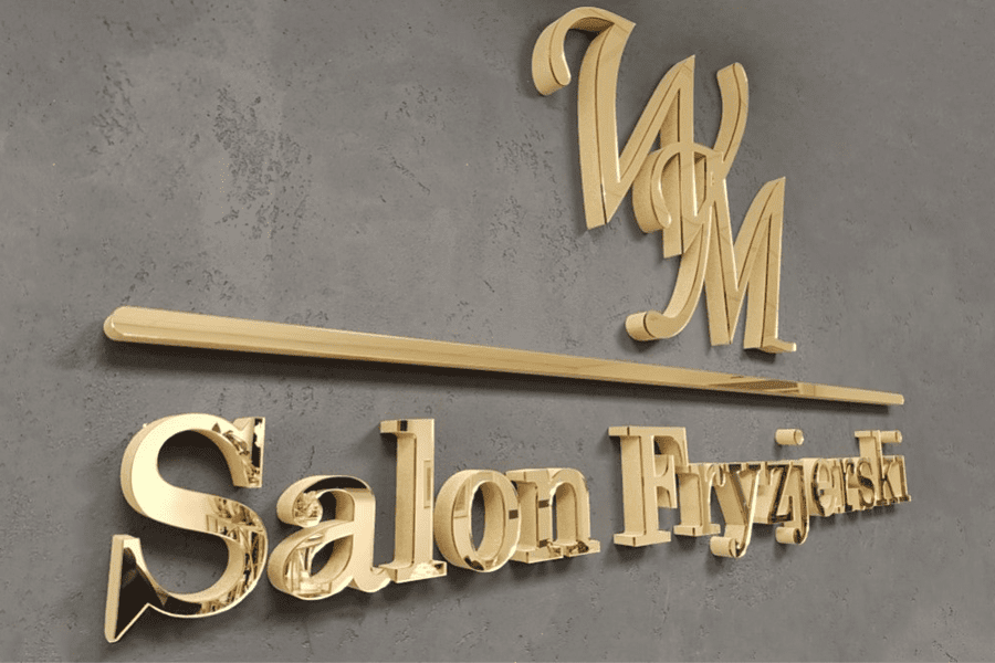 Logo lustrzane z pleksi dla salonu fryzjerskiego, kosmetycznego